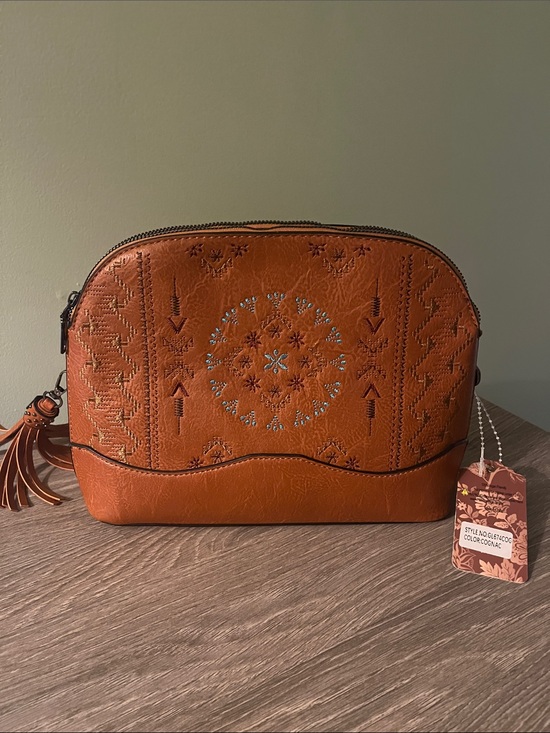 Sam and Hadley Handbags - Sam and Hadley Embroidered Vegan Cognac Crossbody Bag